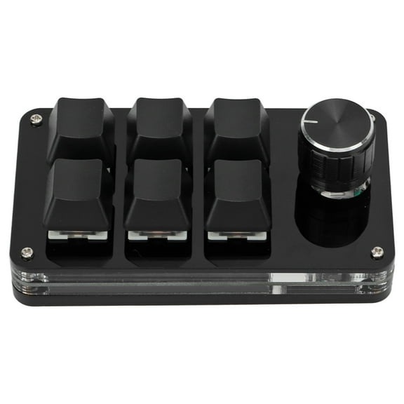 One Handed Mechanical Keyboard Multifunction 6 Key Mini Gaming Keypad Shortcut Programmable with Knob(Matte Black Glossy )
