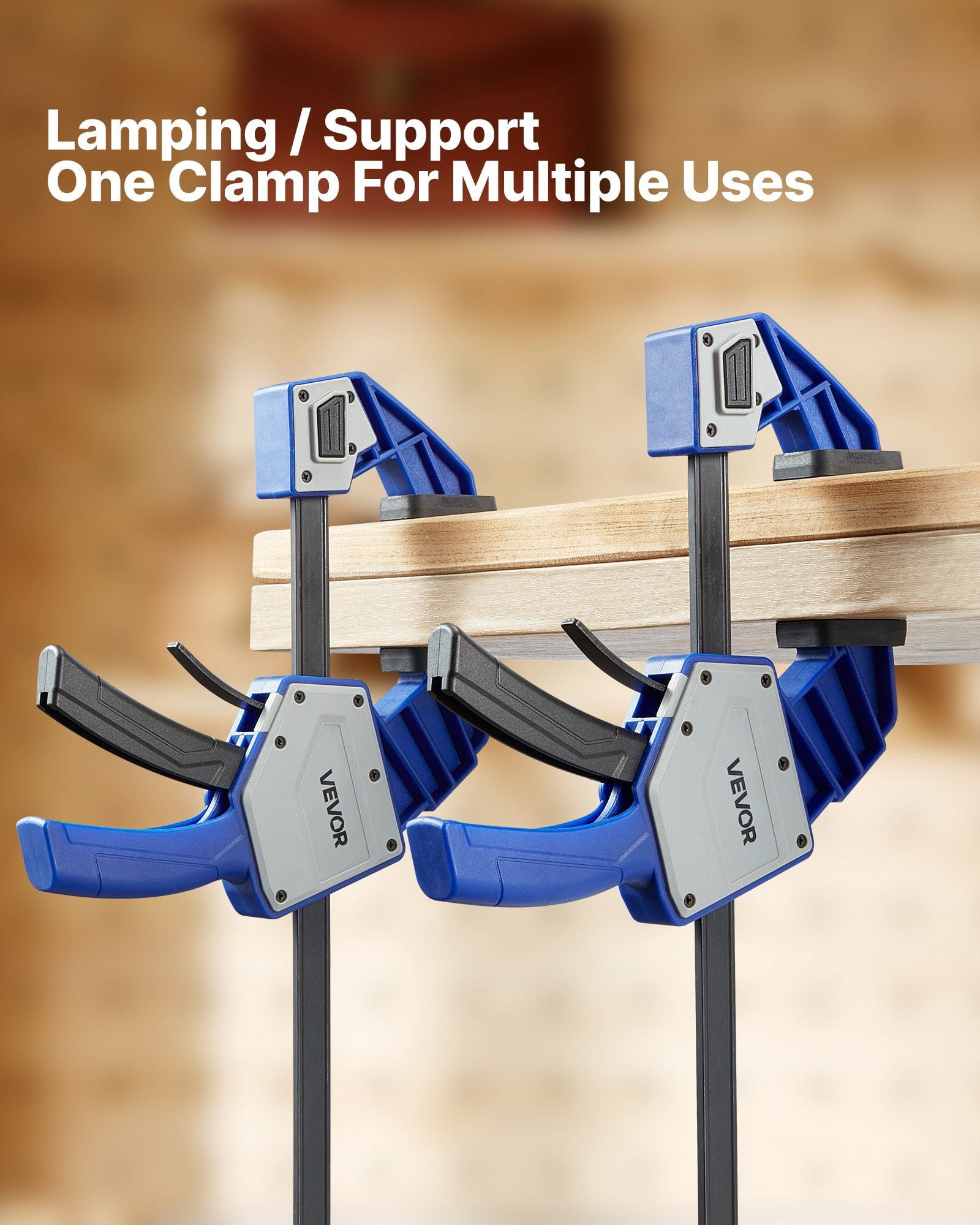 One-Handed Woodworking Bar Clamps 2-Pack 24 Inch – 340 lbs Load Capacity Clamp/Spreader