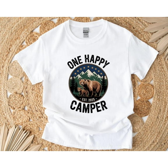 One Happy Camper Birthday Camping Family Vacation 2025 T-Shirt , Hoodie , Sweatshirt, for men & women, up to size 5XL.