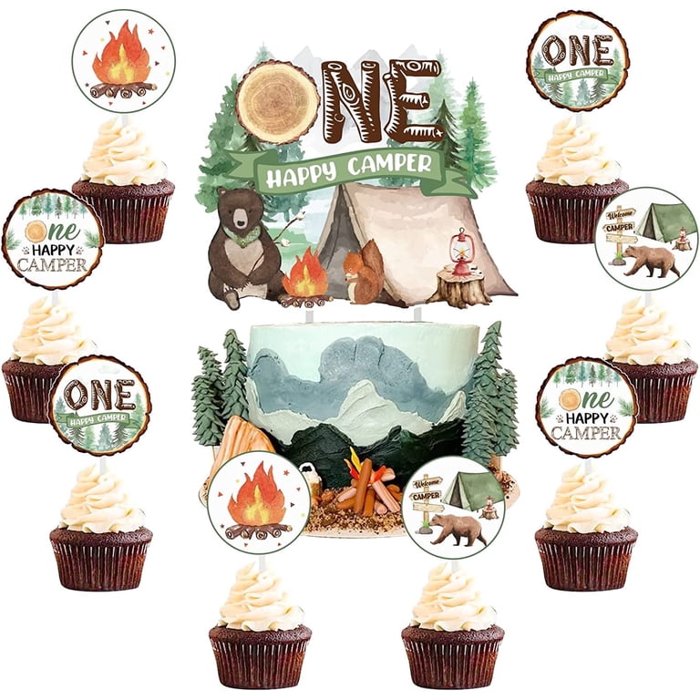 59 Pièces Décoration De Gâteau Woodland - VEINARDYL Décors Cupcakes Forêt Avec Arbres, Fleurs Et Animaux Pour Anniversaire