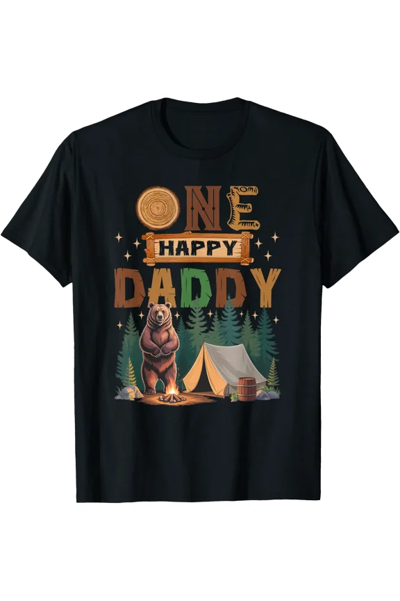 One Happy Daddy Camper 1St Birthday Camping Bear T-Shirt