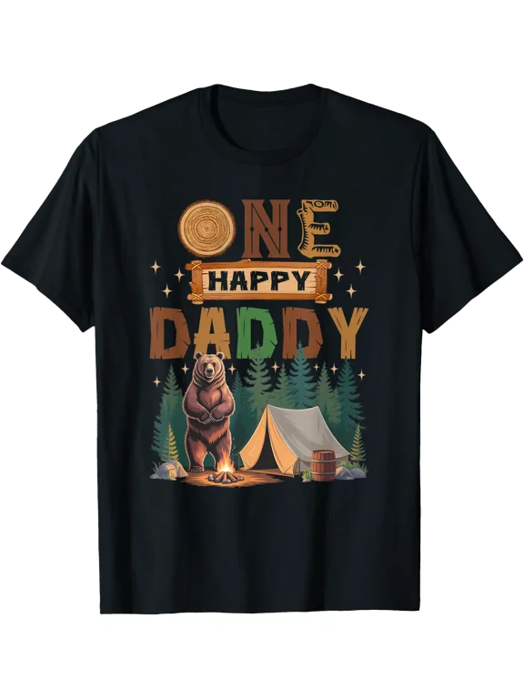 One Happy Daddy Camper 1St Birthday Camping Bear T-Shirt