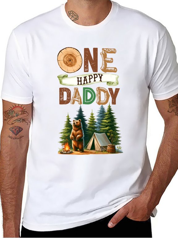 One Happy Daddy Camper First Birthday Camping Bear Father Graphic Tee