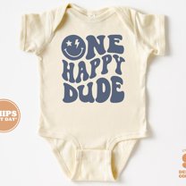 One Happy Dude 1St Birthday Baby Bodysuit, Boy 1St Birthday Bodysuit, Wavy Letters First Birthday Baby Bodysuit Cute Baby Onesie, BABY BODYSUIT LAT 4424