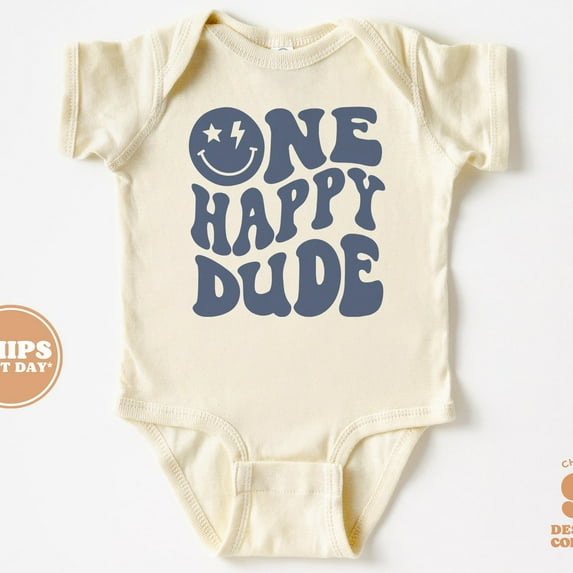 One Happy Dude 1St Birthday Baby Bodysuit, Boy 1St Birthday Bodysuit, Wavy Letters First Birthday Baby Bodysuit Cute Baby Onesie, BABY BODYSUIT LAT 4424