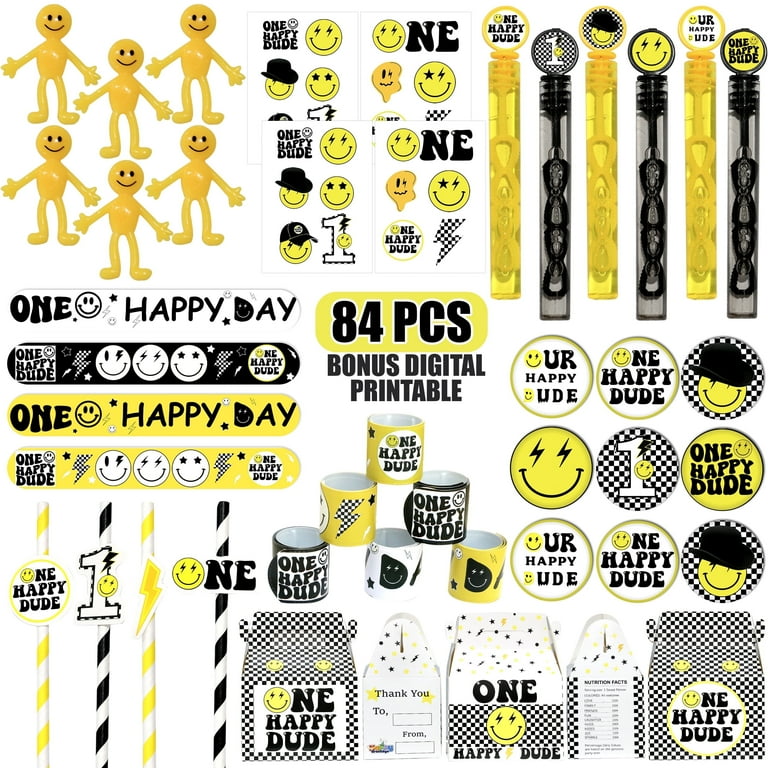 One Happy Dude Party Favor 72 PCS Slap Bracelets Treat Box