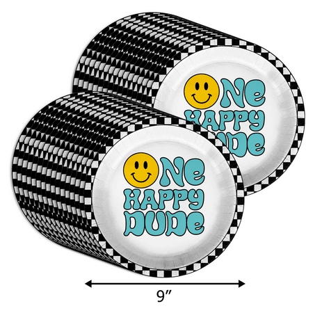 One Happy Dude Smiley Face 1st Birthday Party Supplies Large 9" Paper Plates in Bulk 32 Piece
