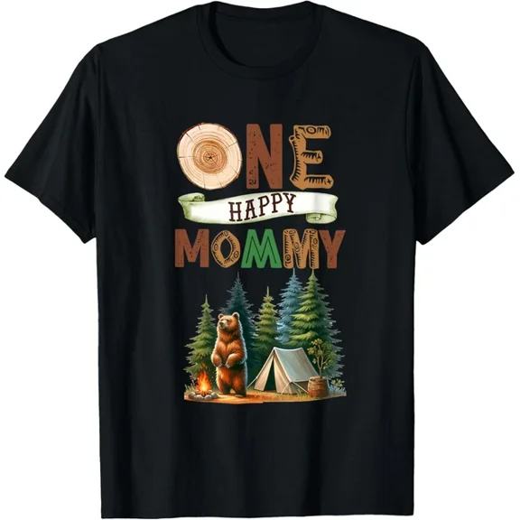 One Happy Mommy Camper First Birthday Camping Bear Mother T-Shirt Unisex S-5XL Hot Trending Shirt, Vintage Birthday Gift