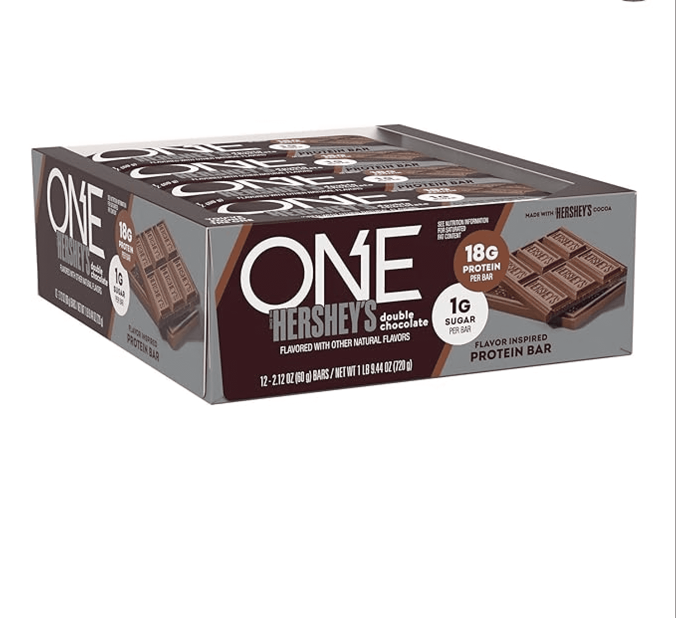ONE Protein Bars, NEW Hershey's Double Chocolate, Gluten Free with 18g Protein and 3g Sugar, Pantry Staples 2.12 oz (12 Pack)