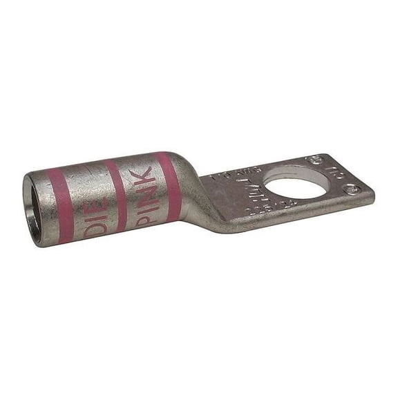 One-Hole Compression Lug, 1/0 AWG Max, 5/16 in Stud, Long Barrel, Copper, Pink