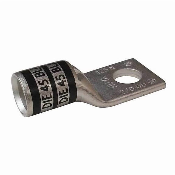 One-Hole Compression Lug, 2/0 AWG Max, 1/4 in Stud, Short Barrel, Copper, Black