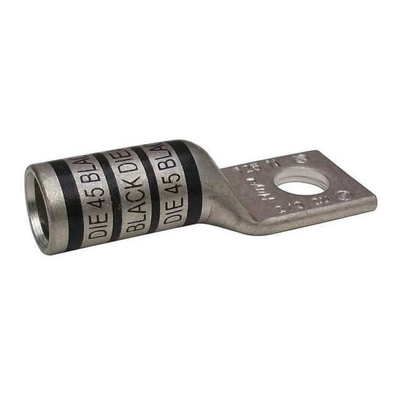 One-Hole Compression Lug, 2/0 AWG Max, 1/4 in Stud, Long Barrel, Copper, Black