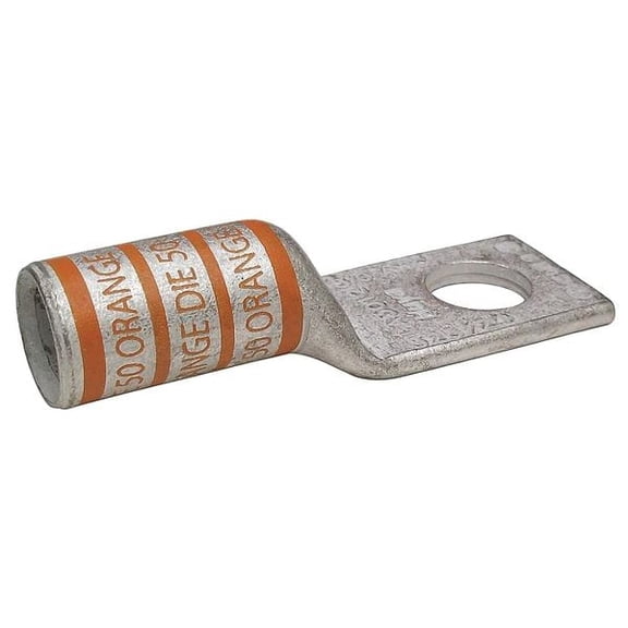 One-Hole Compression Lug, 3/0 AWG Max, 1/2 in Stud, Long Barrel, Copper, Orange