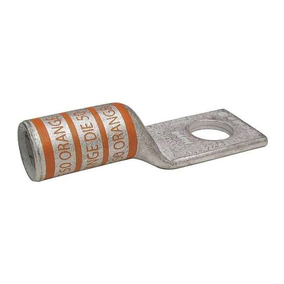 One-Hole Compression Lug, 3/0 AWG Max, 1/2 in Stud, Long Barrel, Copper, Orange