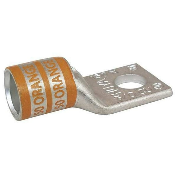 One-Hole Compression Lug, 3/0 AWG Max, 1/2 in Stud, Short Barrel, Copper, Orange