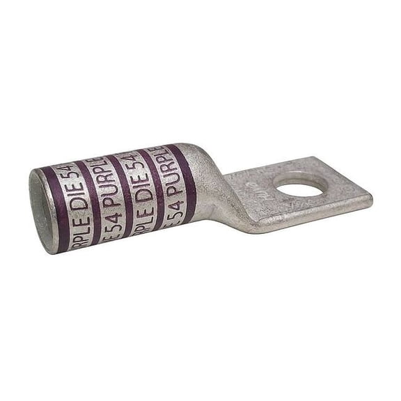 One-Hole Compression Lug, 4/0 AWG Max, 1/2 in Stud, Long Barrel, Copper, Purple