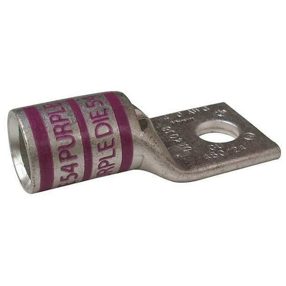 One-Hole Compression Lug, 4/0 AWG Max, 1/2 in Stud, Short Barrel, Copper, Purple