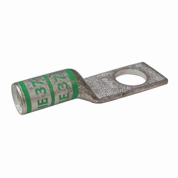 One-Hole Compression Lug, 1 AWG Max, 1/4 in Stud, Long Barrel, Copper, Green