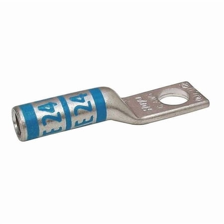 One-Hole Compression Lug, 6 AWG Max, 1/4 in Stud, Long Barrel, Copper, Blue