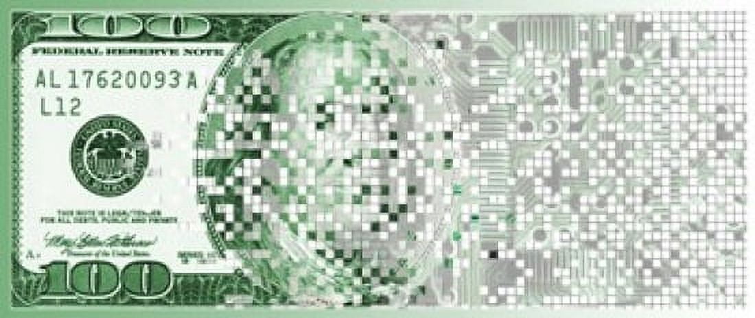 One Hundred Dollar Bill turning digital Canvas Art - Panoramic Images (15 x 6)