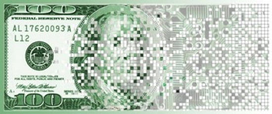 One Hundred Dollar Bill turning digital Canvas Art - Panoramic Images (30 x 13)