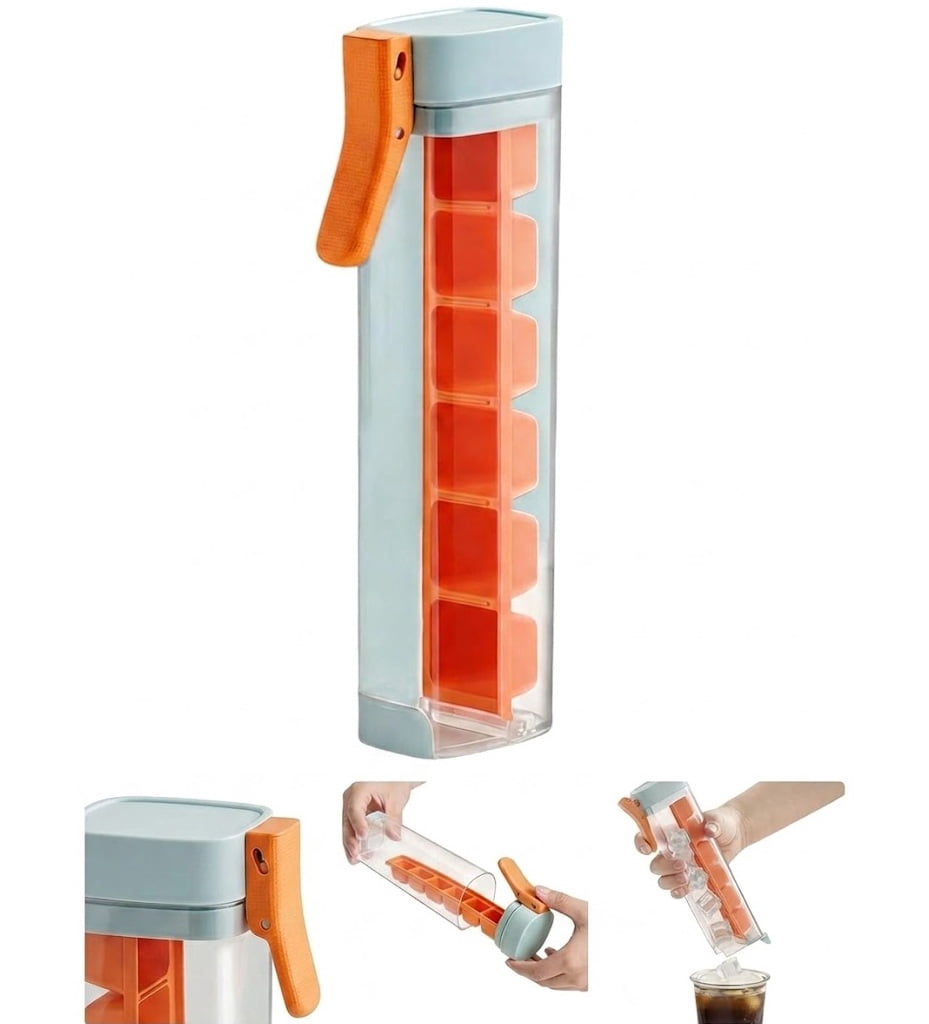 One Ice Cube Maker Press-Type 6-Cavity Square Ice Maker with Airtight Lid, Space-Saving Portable Ice Box for Home and Office