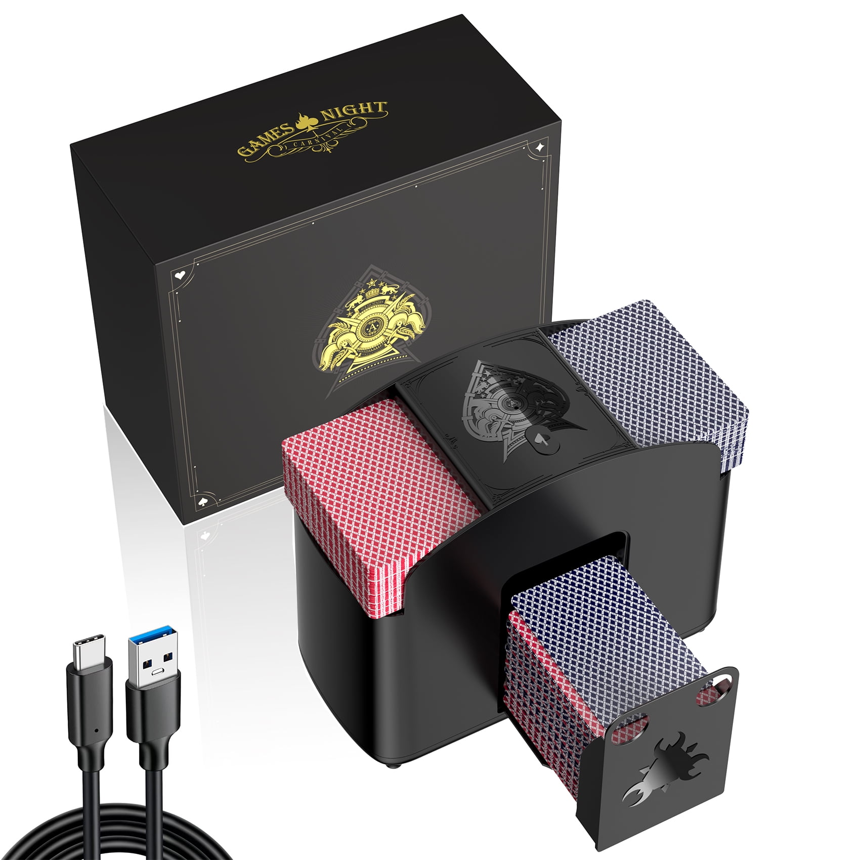 Rcxnm Elektrischer Kartenmischer Automatisch - Für UNO, Poker & Skip BO, 2 Stapel Gleichzeitig