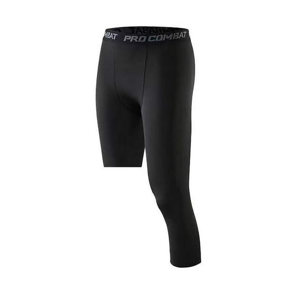 One Leg Compression Capri Tights Pants 2 Packs White Black 2 Colors Men's 3/ 4 Athletic Base Layer Underwear