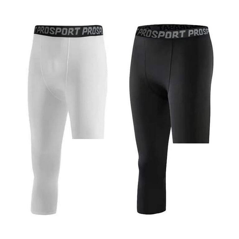 One Leg Compression Capri Tights Pants 2 Packs White Black 2 Colors Men s 3 4 Athletic Base Layer Underwear Walmart