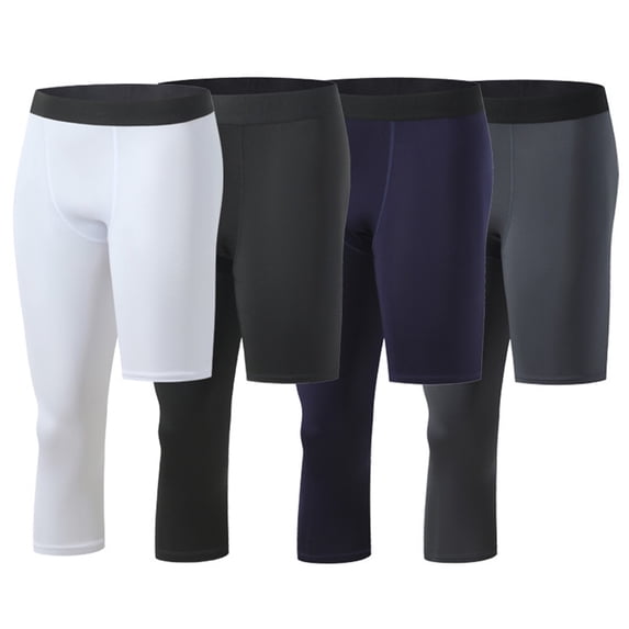 One Leg Compression Tights for Basketball Mens 3/4 Capri Leggings Athletic Base Layer for Sports Running White