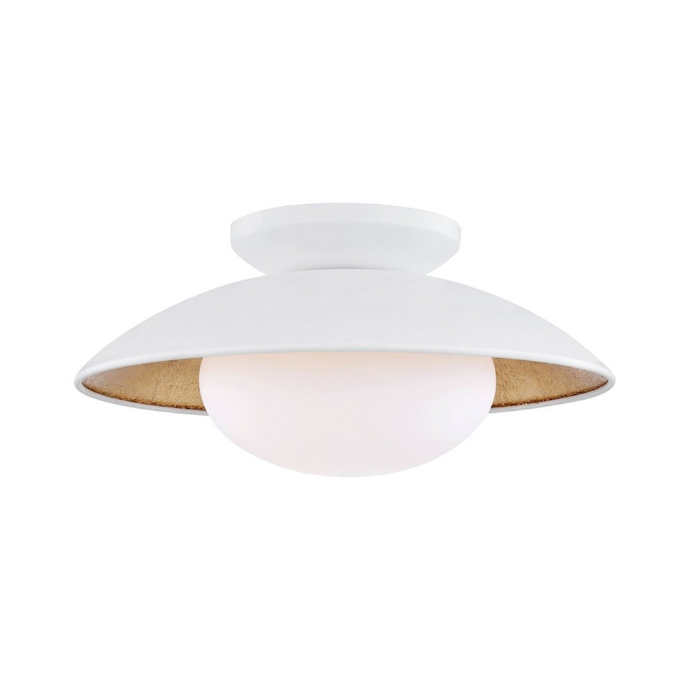 Cadence Opal Matte Glass Bowl Semi-Flush Light in White and Gold