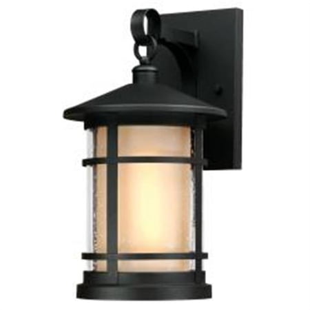 One-Light Outdoor Medium Wall Lantern with Amber Frosted & Clear Seeded Glass, Textured Black