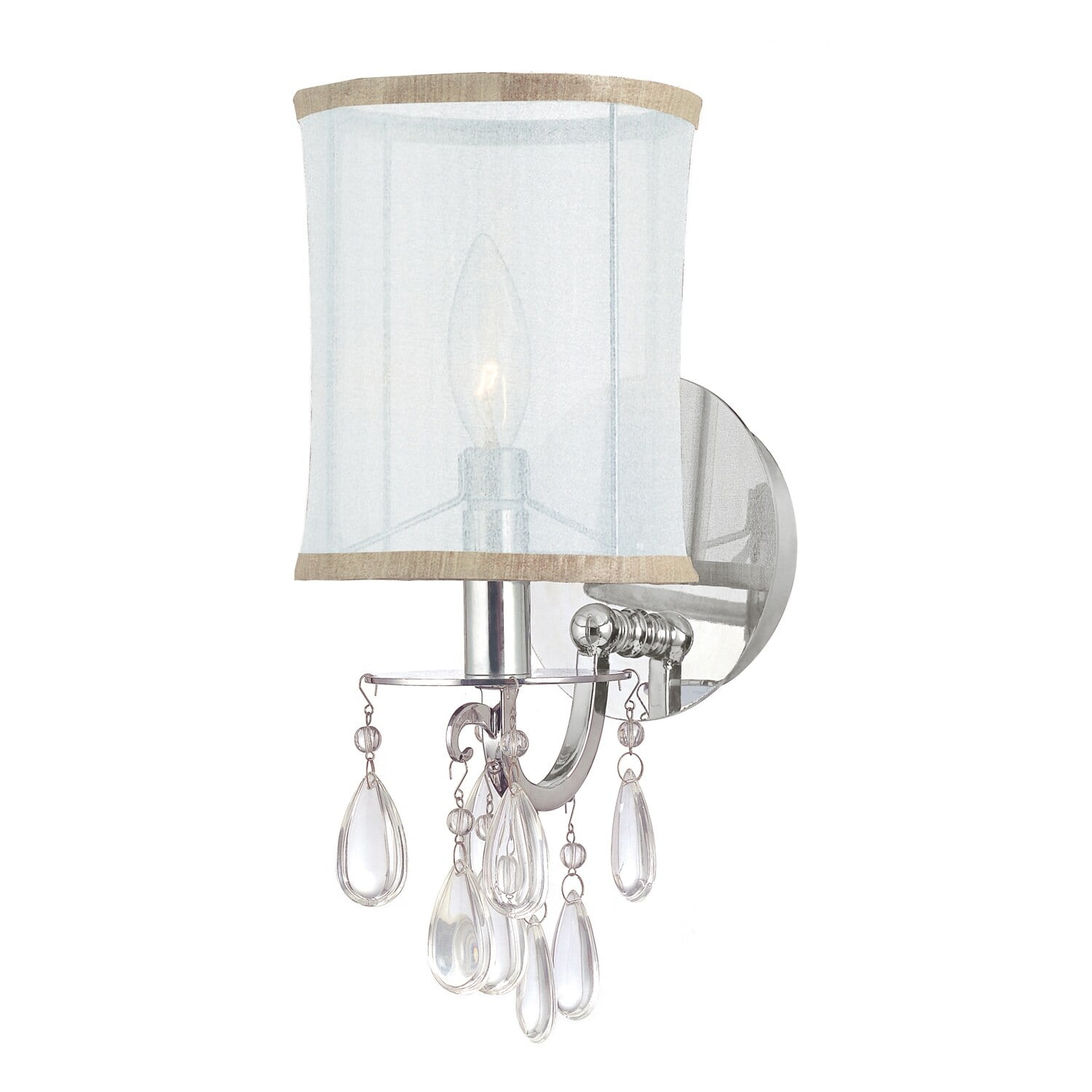 Elegant Chrome Sconce with Translucent Gold Silk Shade and Etruscan Beads