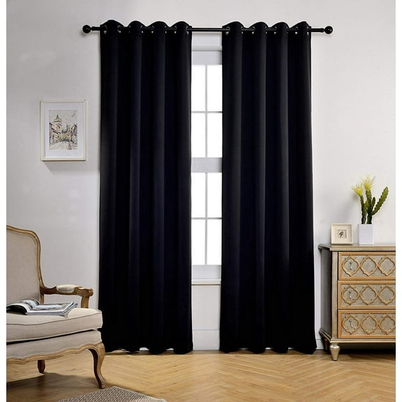 One Lillian Room Darkening Blackout Insulated Curtain Panel with Grommets, 84" Long, Black