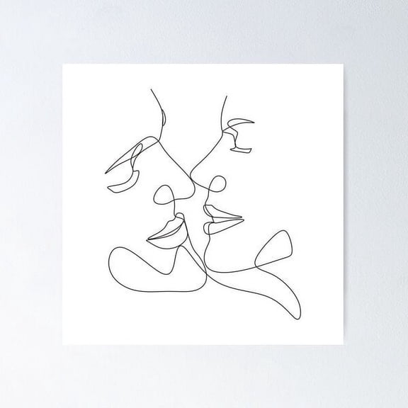 One Line Art Couple, Line Art Men And Woman.Kiss Print.Love Poster. 2 Faces. Poster Wall Art, Modern Wall Decor For Living Room Bedroom, 30x30 UNFRAMED