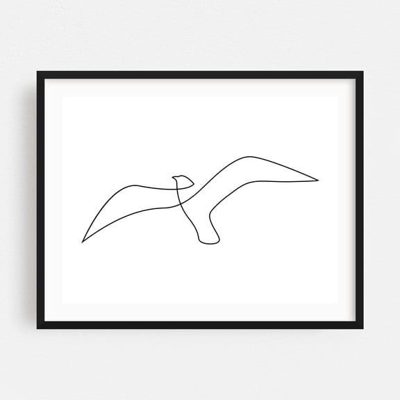 One Line Bird - Line Drawing Line Art Minimalist Bird Abstract Wildlife Silhouette Black and White Black Framed Wall Art Print 5 x 7 inches