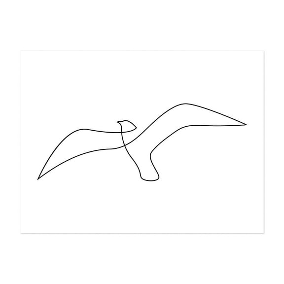One Line Bird - Line Drawing Line Art Minimalist Bird Abstract Wildlife Silhouette Black and White Unframed Wall Art Print 5 x 7 inches