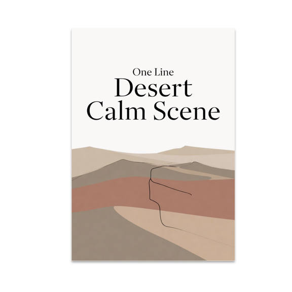 One Line Desert Calm Scene - Minimal Landscape Decor - 13x19 Poster Print