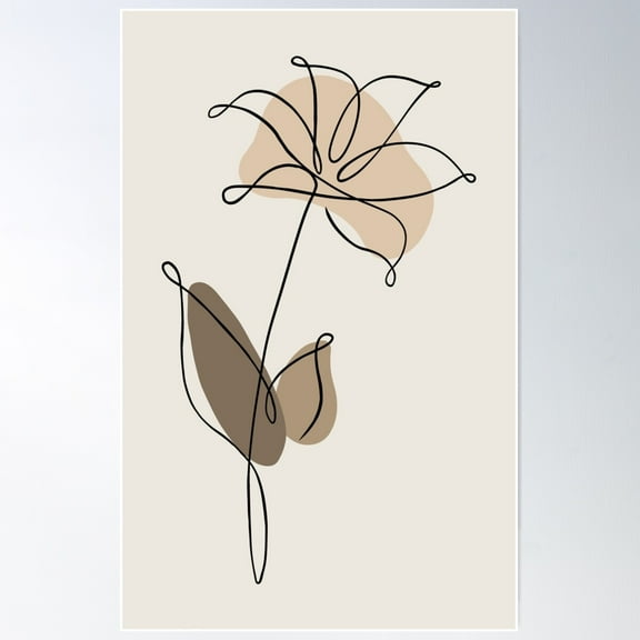 One Line Drawing Beige Aesthetic Lily Flower Poster Wall Art, Modern Wall Decor For Living Room Bedroom, 8x12 UNFRAMED