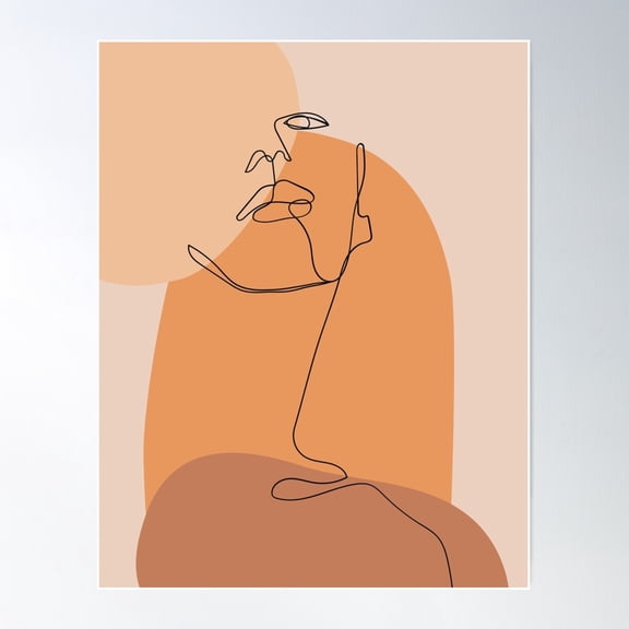 One Line Face Drawing With Geometric Background Poster Wall Art , Poster Print Only