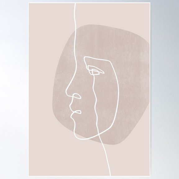 One Line Face On Beige Poster Wall Art, Modern Wall Decor For Living Room Bedroom, 16x24 UNFRAMED
