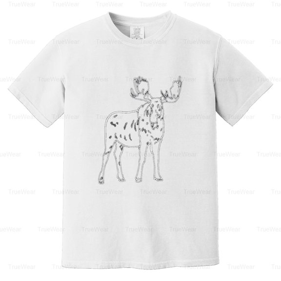 One Line Outline, Moose, Illustration, Lover Art, Minimalist, Animal Comfort Color T-Shirt Unisex, up to 4XL