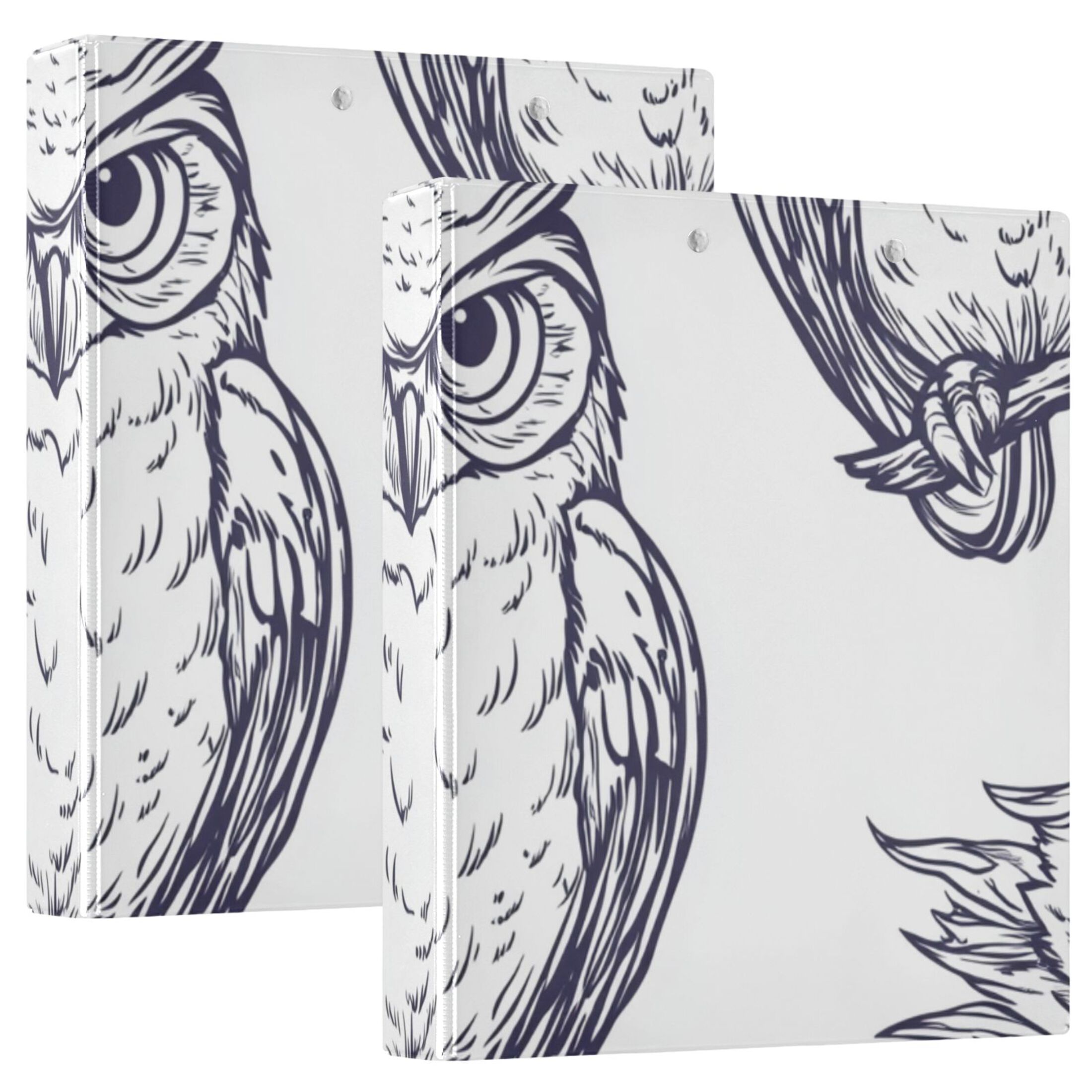One Line Owls 3 Ring Binders 1.5 inch Hardcover File Folders with Interior Pockets A4 Size Organizer for School Office Hospital