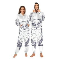 One Line Owls Adult Onesie Pajamas Slim Fit Christmas One Piece Suit Pjs for Women and Men Hooded Zipper