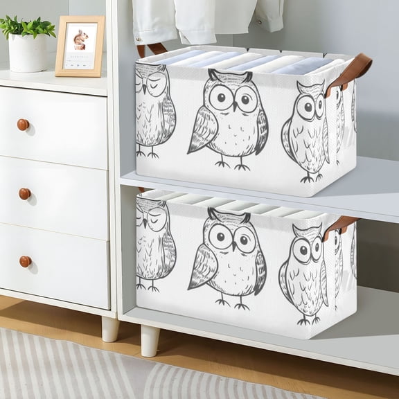 One Line Owls Cartoon Foldable Storage Large Fabric Storage Baskets Organizer Storage Bins with Handles for Shelves