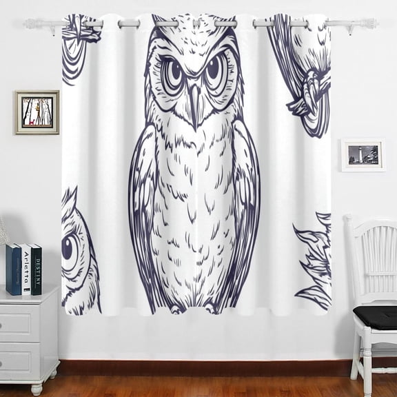 One Line Owls Curtains Grommet Black Out 63 Inch Length Curtain Drapes for Bedroom Living Room 2 panels set
