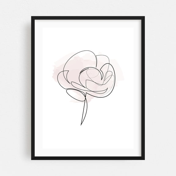 One Line Rose - Line Drawing Line Art Minimalist Floral Abstract Botanical Modern Art Sketch Black Framed Wall Art Print 11 x 14 inches
