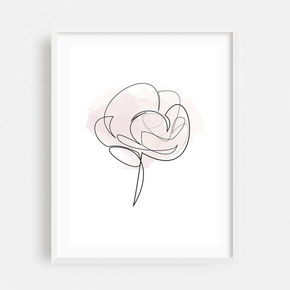 One Line Rose - Line Drawing Line Art Minimalist Floral Abstract Botanical Modern Art Sketch White Framed Wall Art Print 11 x 14 inches