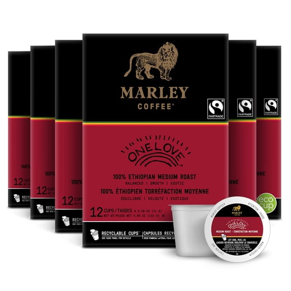 One Love, 100% Ethiopian, Medium Roast Coffee, Keurig K-Cup Brewer Compatible Pods, 12 Count (Pack of 6)
