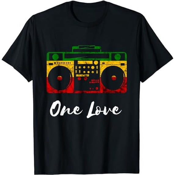 One Love Boombox Musicbox Rasta Reggae Music Rastafari Roots T-Shirt